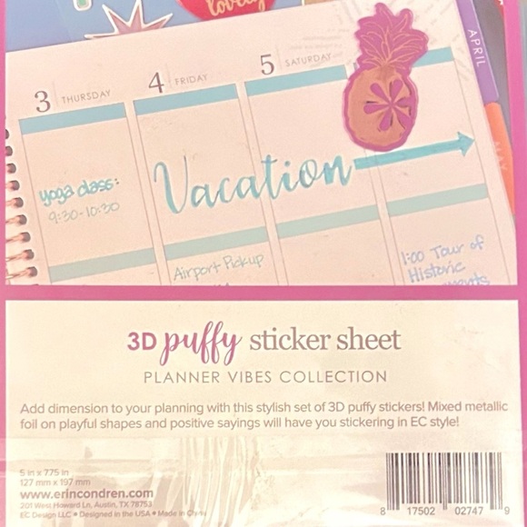 🍁3/$10 Erin Condren Planner Vibes Collection 3D Puffy Sticker Sheet NWT - Picture 5 of 5